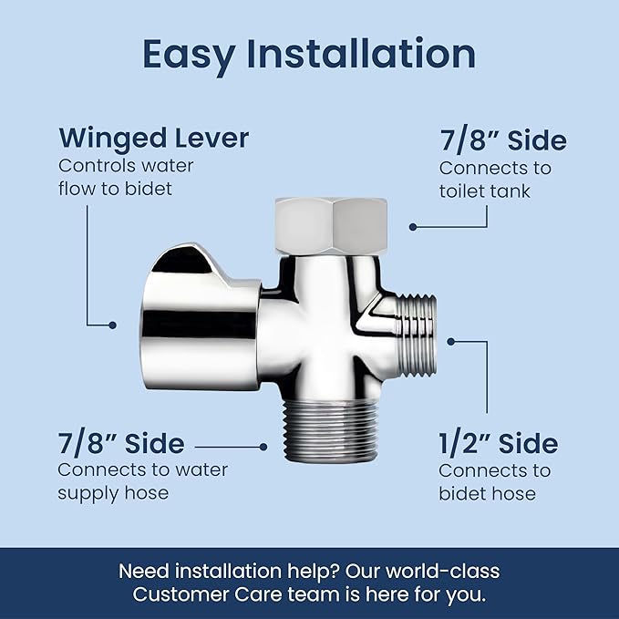LUXE Bidet 7/8" x 7/8" x 1/2" Shut-Off Valve T-Adapter for Bidets, Compatible with NEO Series Bidet Attachments (Winged, Chrome Finish)