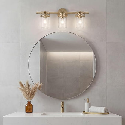 Kichler, Brinley 24" 3 Light Vanity Light with Clear Glass in Champagne Bronze for Bathroom and Powder Room, (24" W x 10.25" H), 45689CPZ