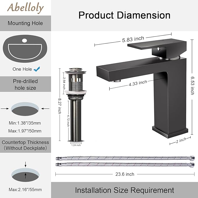 Bathroom Faucet Single Handle Bathroom Faucet More Textured Than Black Brass Single Faucet & Bathroom Sink Drain, Solid Brushed Grey 1 Hole Sink Faucet, cUPC & CEC Certified (Gray)