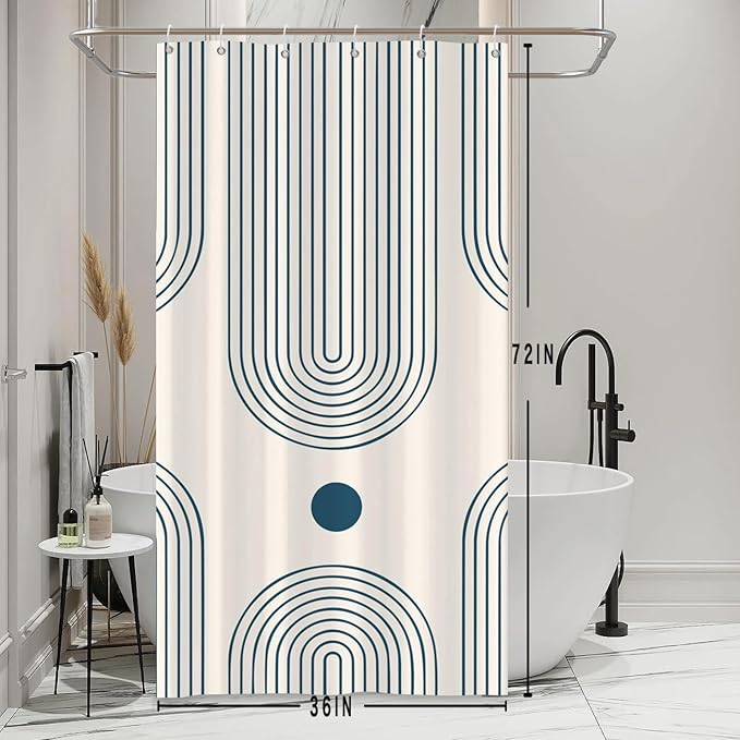 Mid Century Modern Shower Curtain Abstract Minimalist Arch Sun Lines Geometric Aesthetic Bath Curtain Boho Bathtub Decorations Waterproof Fabric Bathroom Curtain with Hooks 36x72 inch