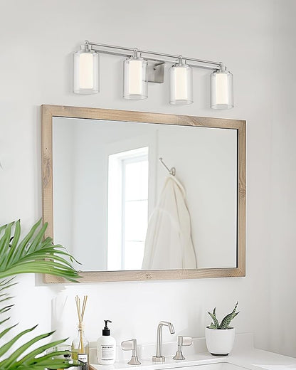 HWH Bathroom Vanity Light, Brushed Nickel, 4-Light, 5CCT, 5HLT63B-4W-LED BN | 4 Light Modern Bathroom Vanity Lights Over Mirror, Brushed Nickel Dimmable 24W LED, Dimmable Integrated LED Lighting
