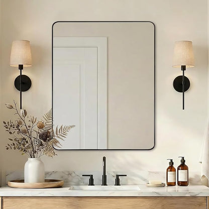Black Bathroom Mirrors for Over Sink, 24x30 Inch Matte Black Mirror for Bathroom, Rectangle Metal Vanity Mirror for Wall-Modern Clean Design with Superior Stainless Steel Frame