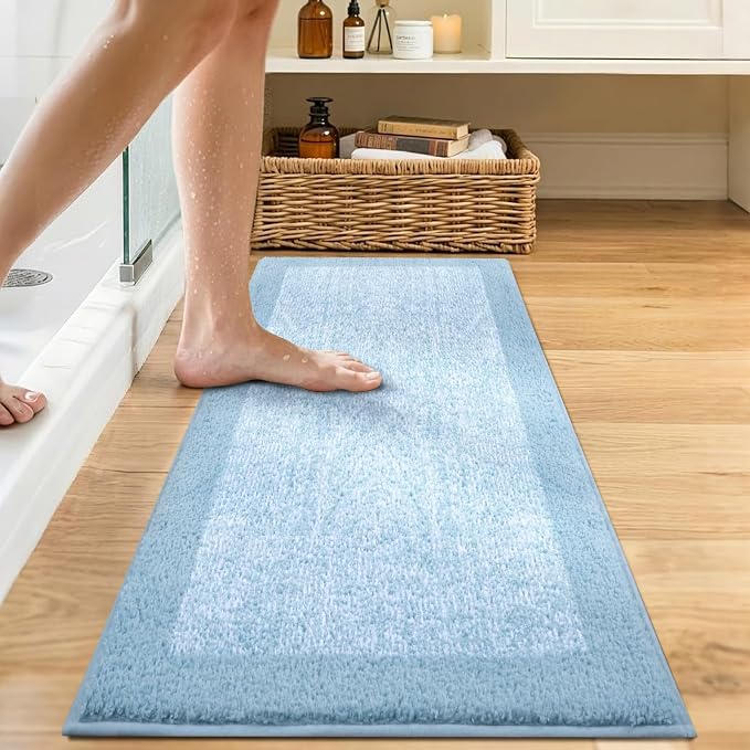 Bathroom Rugs 48x17 Non Slip Washable, Light Blue Bath Mat for Bathroom Floor Tub, Soft Absorbent Quick Dry Mats for Shower, Bathtub,Home Decor