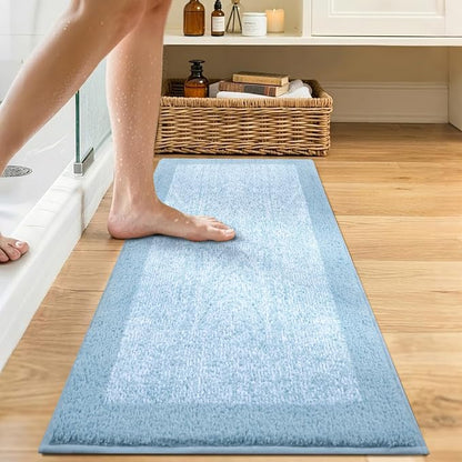 Bathroom Rugs 48x17 Non Slip Washable, Light Blue Bath Mat for Bathroom Floor Tub, Soft Absorbent Quick Dry Mats for Shower, Bathtub,Home Decor