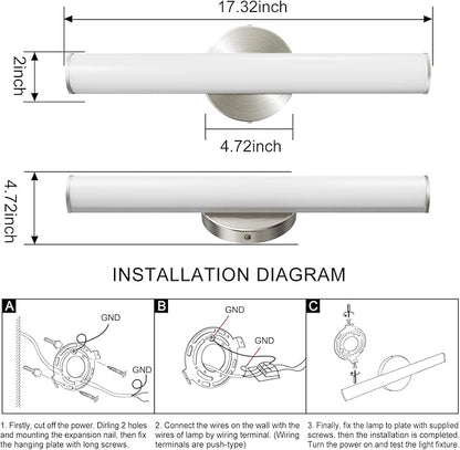 4 Pack LED Vanity Light Bar for Bathroom, Dimmable Bathroom Light Fixtures 17.3inch 12W 1200LM Over Mirror Lighting Fixture Wall Sconce Modern Vanity Lighting 4000K Brushed Nickel