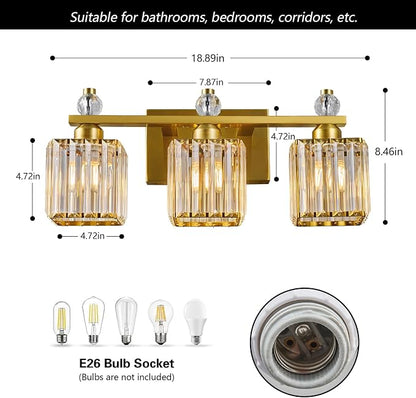 Bathroom Vanity Lights 3-Light Modern Crystal Vanity Light Gold Bathroom Light Fixtures Over Mirror Crystal Bathroom Vanity Lighting Fixtures