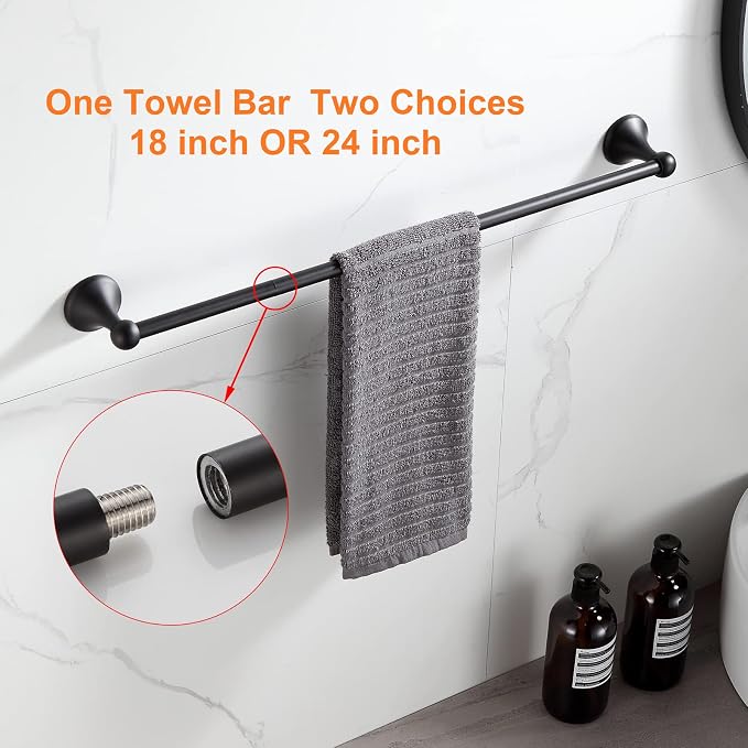 BGL Bathroom Hardware Set Matte Black Adjustable Expandable Bath Towel Bars Bathroom Accessory Set Towel Racks 8-Pieces Wall Mount