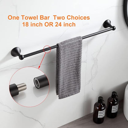 BGL Bathroom Hardware Set Matte Black Adjustable Expandable Bath Towel Bars Bathroom Accessory Set Towel Racks 8-Pieces Wall Mount
