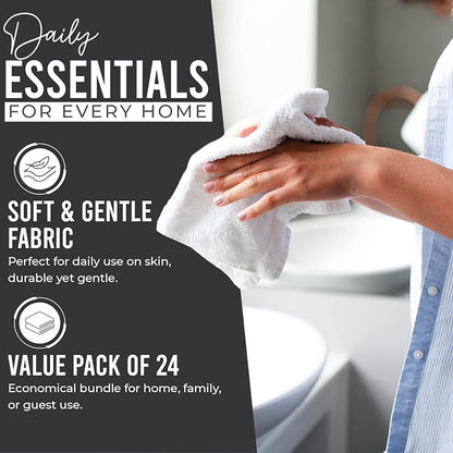 DAN RIVER 24 Pack Cotton Wash Cloths Set for Showering [12x12] Charcoal | Lighter Weight, Quick to Dry, Super Soft & Absorbent Face Towels, Hotel Quality, Perfect for Bathroom, Gym, Spa