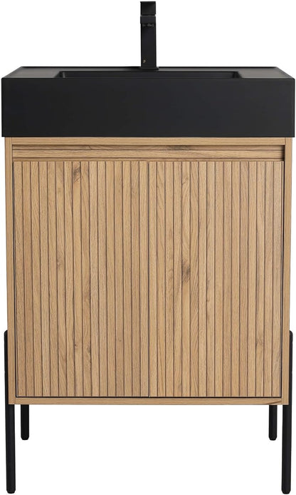 Crownpoint 24 Inch Bathroom Vanity with Sink, Black Sink, Bright Oak Finish, Full Assembly Required, Elegant Bathroom Vanities for Modern Homes