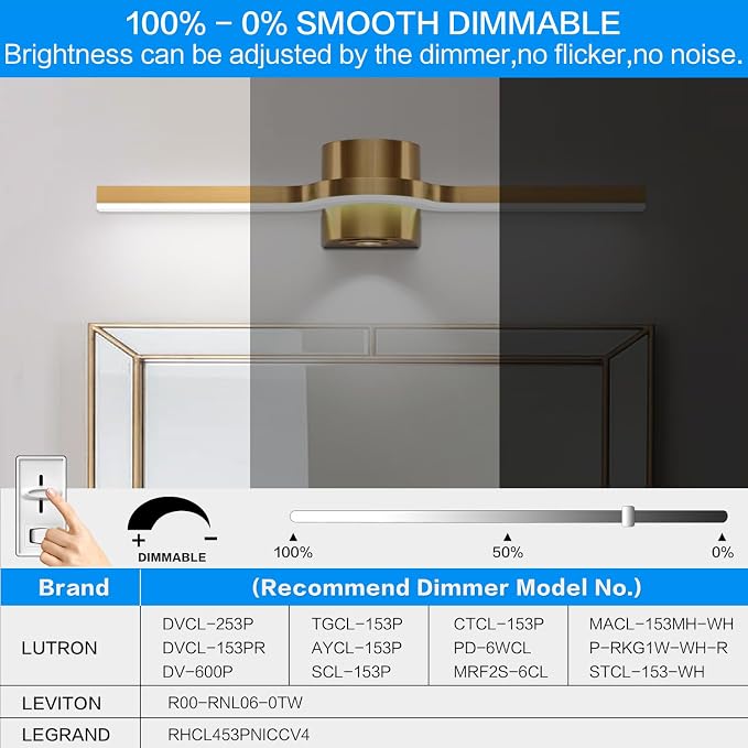 SOLFART Brushed Bronze LED Bathroom Light Fixtures 24 Inch Dimmable Bathroom Vanity Lights Modern Wall Light for Bath Vanity Lighting Fixtures D