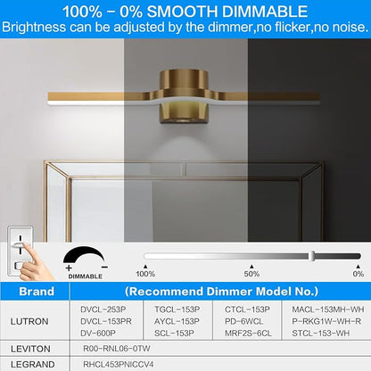 SOLFART Brushed Bronze LED Bathroom Light Fixtures 24 Inch Dimmable Bathroom Vanity Lights Modern Wall Light for Bath Vanity Lighting Fixtures D