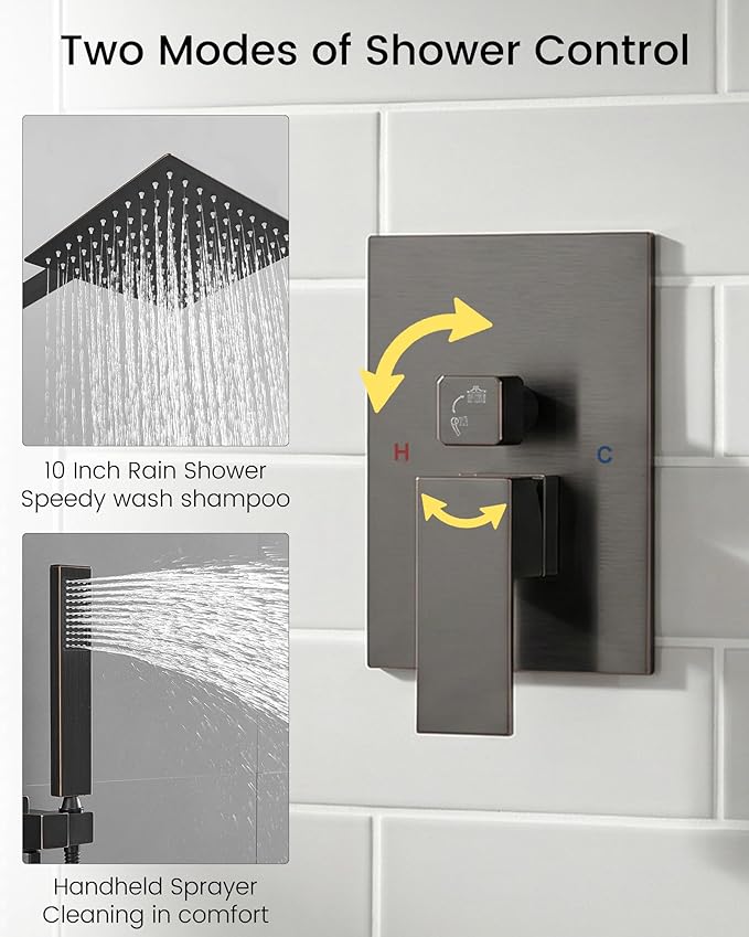 Homevacious Shower System Oil Rubbed Bronze Rainfall Shower Head Faucet And Handle Set 10 Inch with Handheld Spray Mixer Wall Mounted Bathroom Combo Set Rough-in Valve Body Trim Included