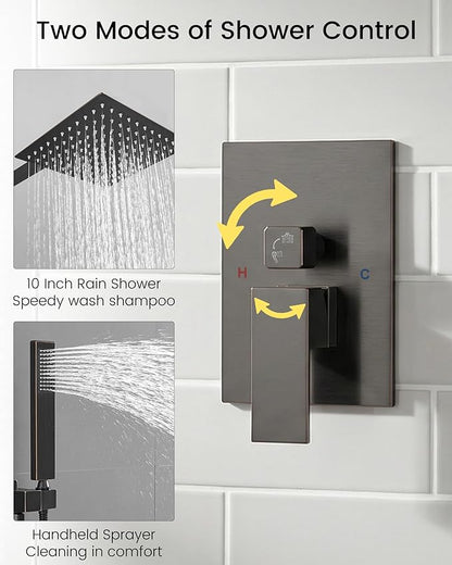 Homevacious Shower System Oil Rubbed Bronze Rainfall Shower Head Faucet And Handle Set 10 Inch with Handheld Spray Mixer Wall Mounted Bathroom Combo Set Rough-in Valve Body Trim Included