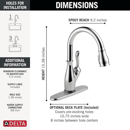 Delta Leland Touchless Kitchen Faucet with Touch Technology, Chrome Kitchen Sink Faucet with Pull Down Sprayer, Single Hole, Chrome 9178TL-DST