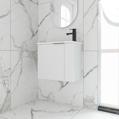 22" Floating Bathroom Vanity with Sink,22 Inch Wall Mounted for Small Bathrooms, Soft-Close Door Cabinet with White Ceramic Basin & Waterproof Plywood, Modern Space Saving Vanity, White