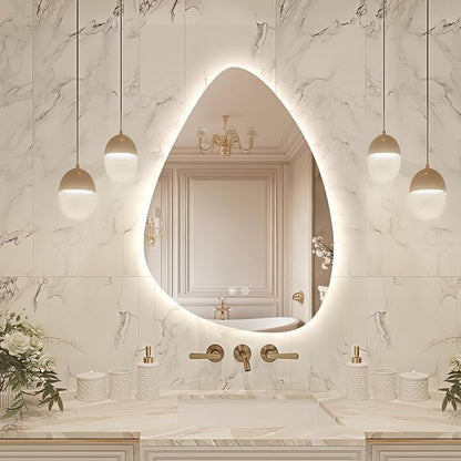 Niccy Irregular LED Bathroom Mirror, Frameless Backlit Wall Mirror, 20"x28" | Asymmetrica Lighted Mirror for Bedroom Living Room, Modern Smart-Mirror with 3 Color Lighting, Anti-Fog, Memory Function