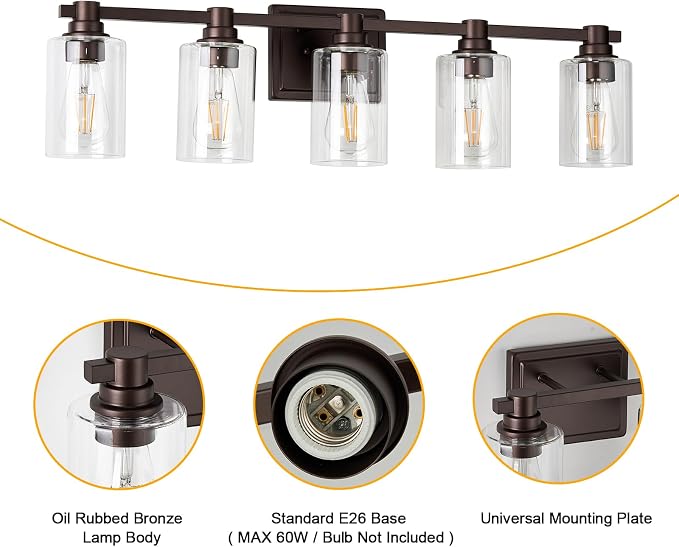 5 Lights Bathroom Lighting Fixtures Over Mirror Oil Rubbed Bronze Bathroom Vanity Light Fixture Farmhouse Vanity Light Vintage for Bedroom Living Room Hallway