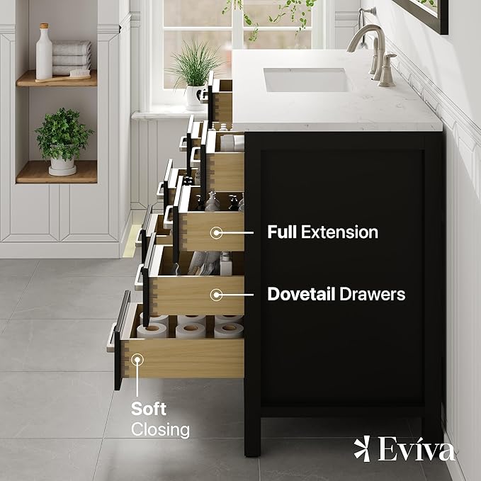 Eviva Aberdeen 48 in. Espresso Single Sink Bath Vanity with Carrara Quartz Top and Undermount Porcelain Sink