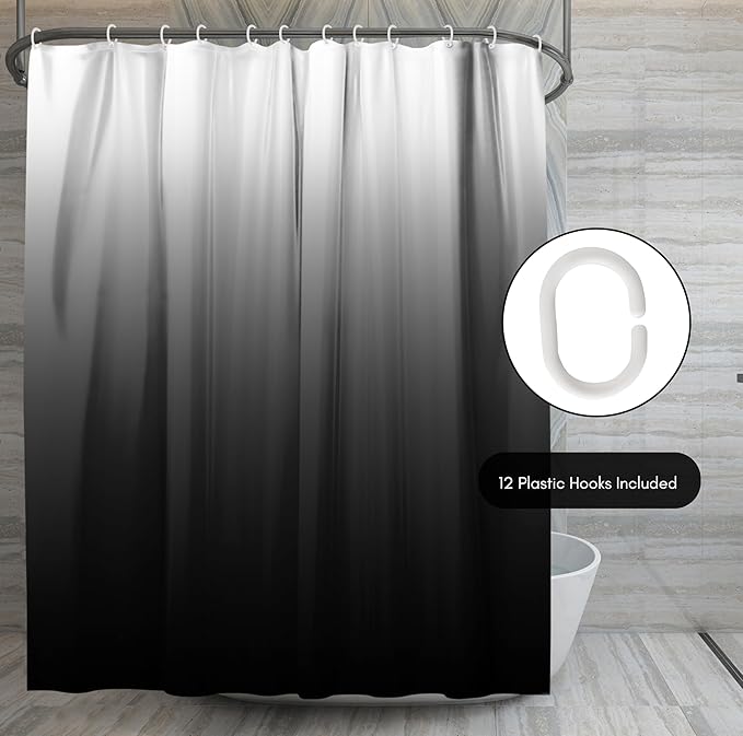 Americanflat 71x74 Black Ombre Shower Curtain - Water-Resistant Long Shower Curtain with Durable Metal Grommets and 12 Hooks - 100% Polyester