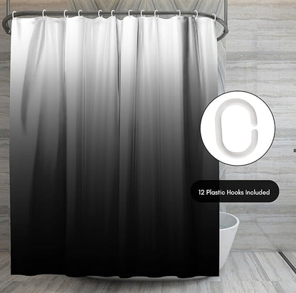 Americanflat 71x74 Black Ombre Shower Curtain - Water-Resistant Long Shower Curtain with Durable Metal Grommets and 12 Hooks - 100% Polyester