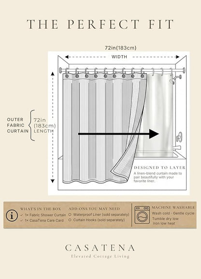 Farmhouse Striped Shower Curtain - 72x72 Inches, Linen Blend Fabric, Breathable & Machine Washable, Rustic Taupe for Bathroom Decor (Hooks/Liner Not Included)