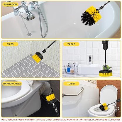 Drill Brush Attachment Set - 4 Piece Cleaning Kit for Bathroom Surfaces, Grout, Floor, Tub, Shower, Tile, Kitchen and Car - Electric Multi-Purpose Scrubber