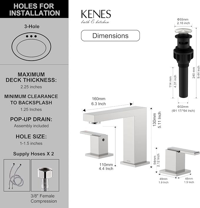 Brushed Nickel 8 Inch Widespread Bathroom Faucet 2 Handle 3 Hole | Bathroom Sink Faucet with Pop Up Drain & Supply Lines, Lead-Free cUPC & NSF Certified, 8 Inch Faucet for Vanity Restroom Sink