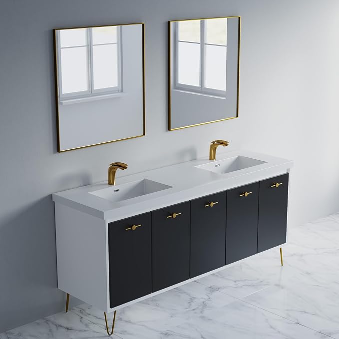 Dowell 73" Bathroom Sink,Double Bowl Vanity Basin,Rectangular Drop-In Bathroom Sink with Overflow,White-000 7322BP