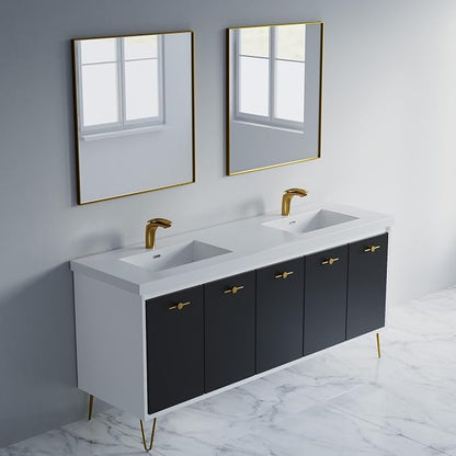 Dowell 73" Bathroom Sink,Double Bowl Vanity Basin,Rectangular Drop-In Bathroom Sink with Overflow,White-000 7322BP