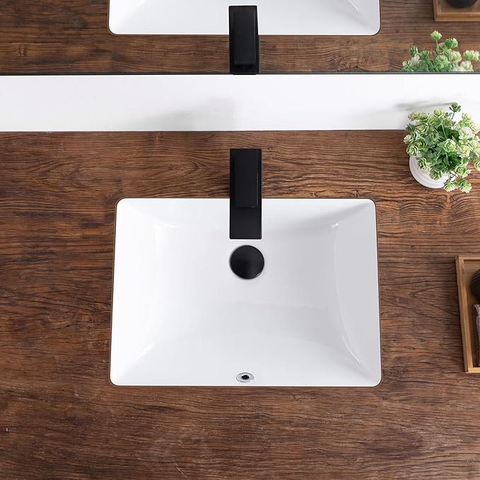 21 Inch Undermount Bathroom Sink White Ceramic Rectangular Under Counter Bathroom Sink for Cabinet Porcelain Vanity Sinks,Overflow Type (20.4"x15.0")
