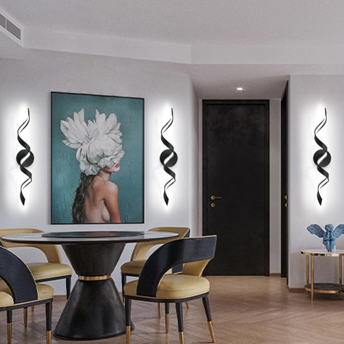 Modern LED Bathroom Vanity Lights, 24inch Dimmable Black Bathroom Lighting Fixture Over Mirror 15W Spiral Design LED Wall Light Fixtures 6000K