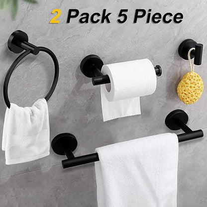Cilee 10 Piece Matte Black Bathroom Accessories Set, 16 inch Towel Bar Set | Black Bathroom Hardware Set Towel Rack+Towel Ring+Robe Towel Hook+Toilet Paper Holder for Bathroom,Stainless Steel Towel Bar