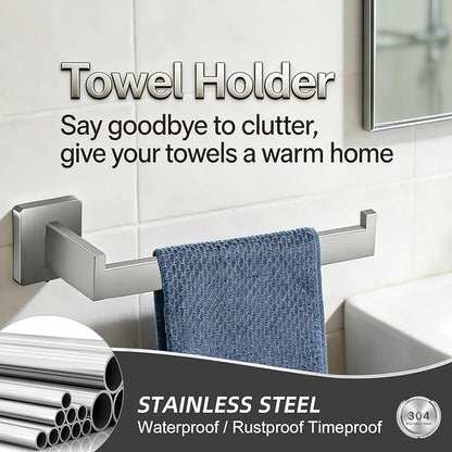 6-Pieces Bathroom Hardware Set Brushed Nickel Bathroom Accessories Set SUS304 Towel Bar Set Includes Towel Bar 24&16 Inch+Towel Holder+Toilet Paper Holder+2 Towel Hooks (6, Brushed Nickel, 24 Inch)