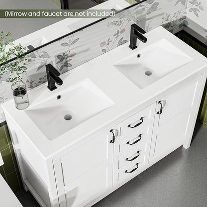 48" Bathroom Vanity with Sink Combo, Freestanding Farmhouse Thickened Wood Bathroom Storage Cabinet with Undermount Double Sink, 3 Drawers & 2 Soft-Close Doors with Organizers, White