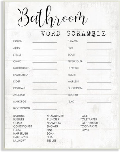 'Bathroom Word Scramble Fun Family Word Design'| Wall Plaque Art | Stupell Industries | 10 x 15 Inches, Easy to Hang and Sturdy, Made in USA, by Lil' Rue