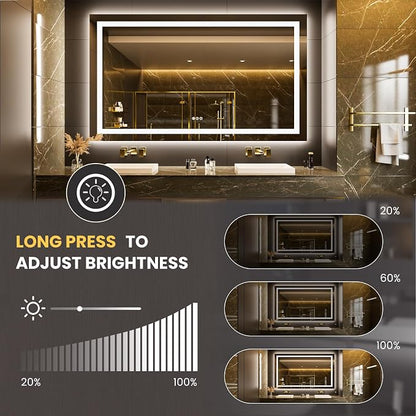 LOAAO 68"X36" LED Bathroom Mirror with Lights, UL Listed | Anti-Fog, Dimmable, 3 Color Temperature, Backlit + Front Lit, Memory Function, Tempered Glass