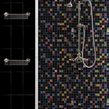 11.5 sq.ft Iridescent Black Glass Mosaic Tile for Bath, Pool, Backsplash | Waterproof Wall & Floor Tile. Heat & frost resistant outdoors. Mesh-mounted easy install. Use any grout. Easy clean. 10pcs.