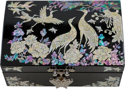 Mother of Pearl Jewelry Box – Christmas, Birthday, Valentine’s Day & Mother’s Day Gift for Women, Wedding Keepsake, Elegant Holiday Stocking Stuffer (Cranes in Bloom)