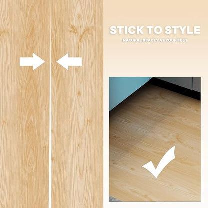 Wood Grain Peel and Stick Floor Tiles, 11.8" W × 394" L, Natural Oak | Soft wood‑look finish, Non‑slip texture, Long rolls reduce seams, Low‑maintenance surface, Budget‑friendly option