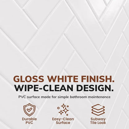 From Plain To Beautiful In Hours 133-HERR-KIT Herringbone Tile Tub and Shower Wall Panels Surround, Gloss White, 96 Square Feet
