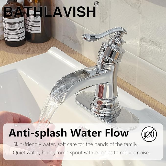 Bathroom Sink Faucet Waterfall Chrome Single Handle Single Hole | 1 Hole or 3 Hole,Pop-up Drain,Deck Panel,Supply Line,Easy to Clean,Simple Installation,Rust Resistant for Long-Lasting Use