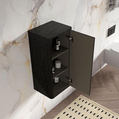 Floating Bathroom Side Cabinet, Wall Mounted Modern Storage Cabinet for Small Space, Apartment, Hotel, Brushed Black Oak, Fully Assembled - Camellia Collection