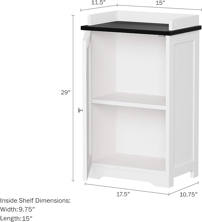 Lavish Home 2-Tier Bathroom Floor Storage Cabinet – 29” Tall Free Standing White Cupboard with Adjustable Shelf, Shutter-Style & Slatted Look Door – Towel, Toiletries, or Laundry Organizer