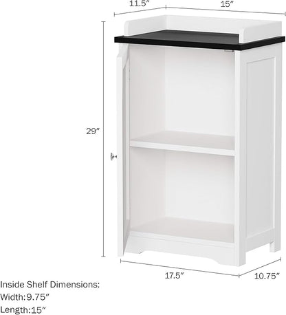 Lavish Home 2-Tier Bathroom Floor Storage Cabinet – 29” Tall Free Standing White Cupboard with Adjustable Shelf, Shutter-Style & Slatted Look Door – Towel, Toiletries, or Laundry Organizer