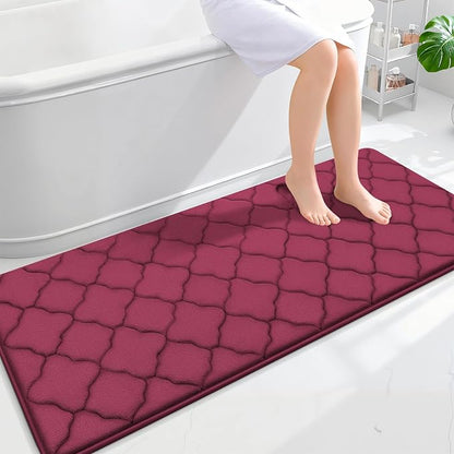 OLANLY Memory Foam Bath Mat Rug 59x24, Ultra Soft and Absorbent Bathroom Rugs, Non-Slip, Comfortable, Machine Washable Bath Carpet for Bathroom Floor, Tub, Shower and Home Decor Accessories, Burgundy