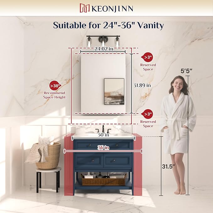 Keonjinn 24x32 Inch White Bathroom Medicine Cabinet Mirror, Tempered Glass | Assembly Needed, Freely Adjustable Shelves, Recessed or Wall-Mounted, Soft Close with DTC Hinges, Lightweight Aluminum Frame