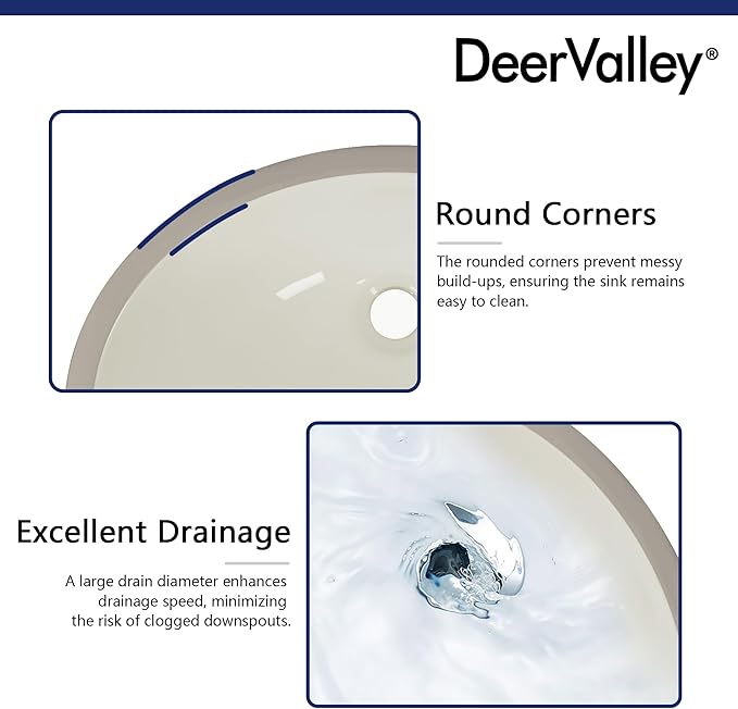 DeerValley DV-1U303BN Bone Undermount Bathroom Sink 18'' x 15'' Oval Ceramic Sink Bathroom Vessel Sink with Overflow Hole