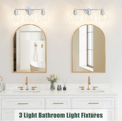 3 Light Bathroom Light Fixtures, Brushed Nickel Bathroom Vanity Lights, Modern Vanity Lights 3-Light Globe Bathroom Vanity Lighting Fixture Over Mirror