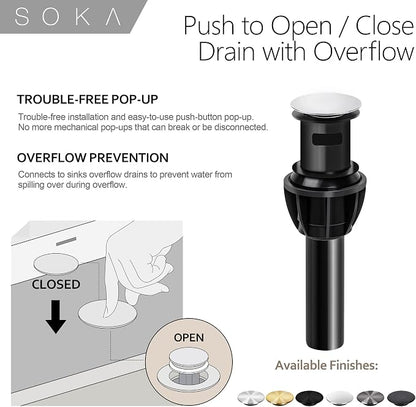 SOKA Two Handles Centerset Bathroom Faucet for Sink High Arc Stainless Steel with Deck Plate & Pop-Up Drain Assembly Fit 3 Hole Installation, Chrome (SK18001C)